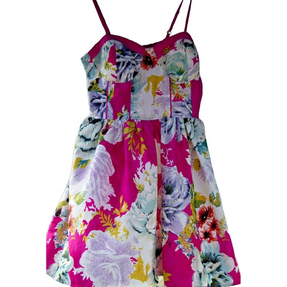 Anthropologie Band of Gypsies Pink Teal Abstract Floral Dress Womens Size Large - Picture 2 of 16